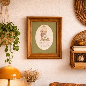 Vintage 80s Handmade Cross-stitch Precious Moments “Mother” Wood Framed Art